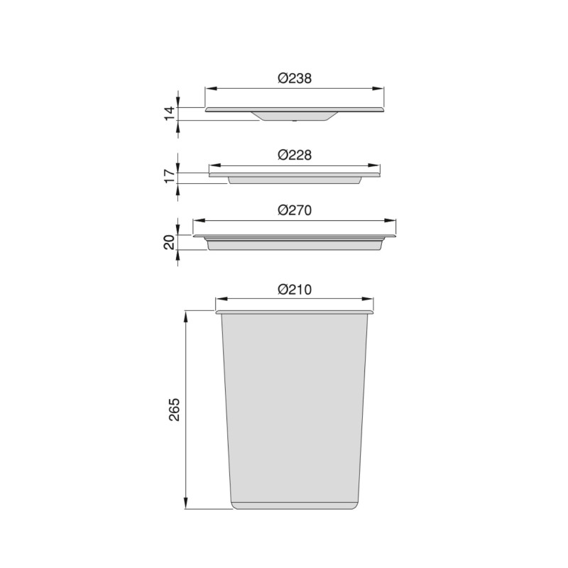 Contenitore per la raccolta differenziata Recycle Altezza Recycle 266 mm, 1x15 lt, Grigio antracite Tecnoplastica