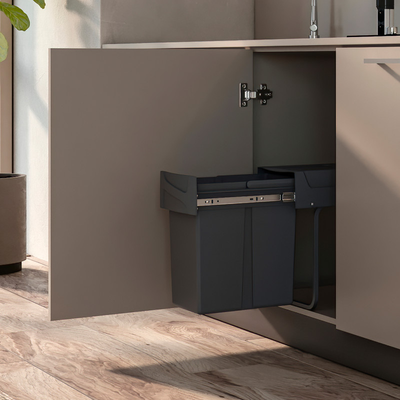 Kit di contenitori per la raccolta differenziata per cassetti da cucina Recycle Altezza Recycle 266 mm, 2x15 lt, Grigio an