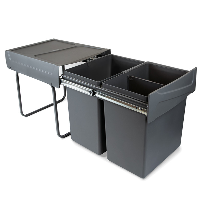 Kit di contenitori per la raccolta differenziata per cassetti da cucina Recycle Altezza Recycle 266 mm, 2x7 lt, Grigio ant