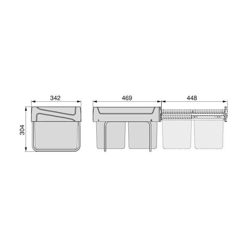 Kit di contenitori per la raccolta differenziata per cassetti da cucina Recycle Altezza Recycle 266 mm, 1x15 lt, 2x7 lt, G