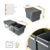 Kit di contenitori per la raccolta differenziata per cassetti da cucina Recycle Altezza Recycle 266 mm, 1x15 lt, 2x7 lt, G