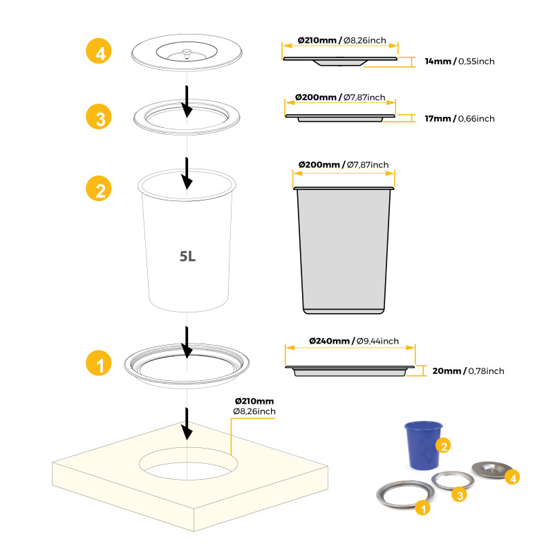 Kit di contenitori per la raccolta differenziata per cassetti da cucina Recycle Altezza Recycle 266 mm, 2x15 lt, 2x7 lt, G