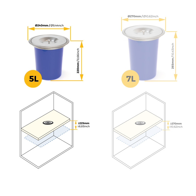 Kit di contenitori per la raccolta differenziata per cassetti da cucina Recycle Altezza Recycle 266 mm, 2x15 lt, 2x7 lt, G