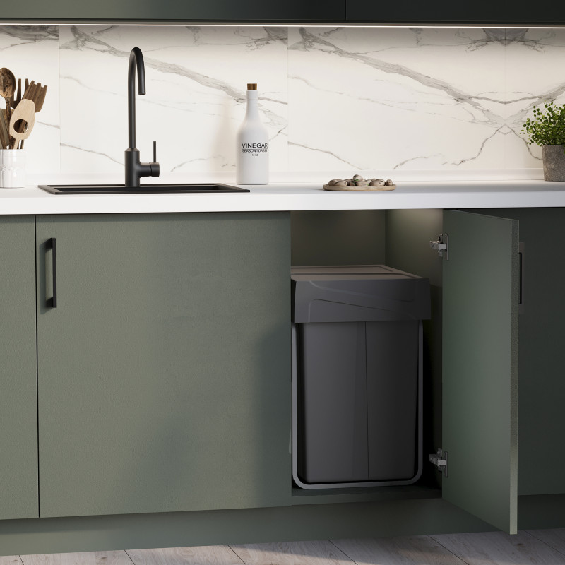 Contenitore per mobili Recycle da agganciare all'anta, 1 contenitore estraibile da 15 lt, Grigio antracite, Tecnoplastica