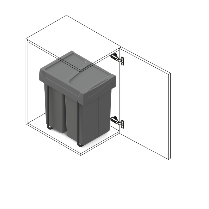 Contenitore per mobili Recycle da agganciare all'anta, 1 contenitore estraibile da 15 lt, Grigio antracite, Tecnoplastica