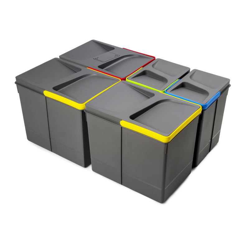 Contenitori per cassetti da cucina Recycle con coperchio anti-odore, Altezza 216mm, 1x12 lt, Grigio antracite Tecnoplastic