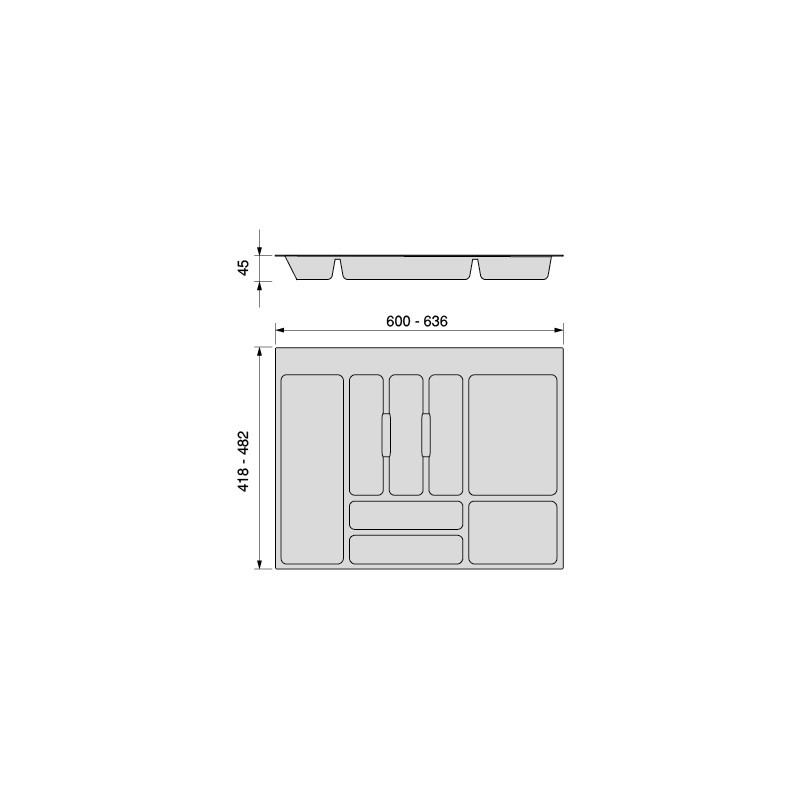 Portaposate Optima per cassetto universale, modulo 450 mm, Tecnoplastica, Grigio antracite