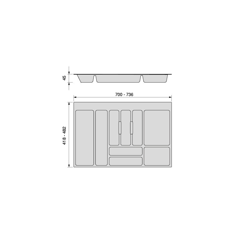Portaposate universale per posate Optima, modulo 500 mm, Tecnoplastica, Grigia