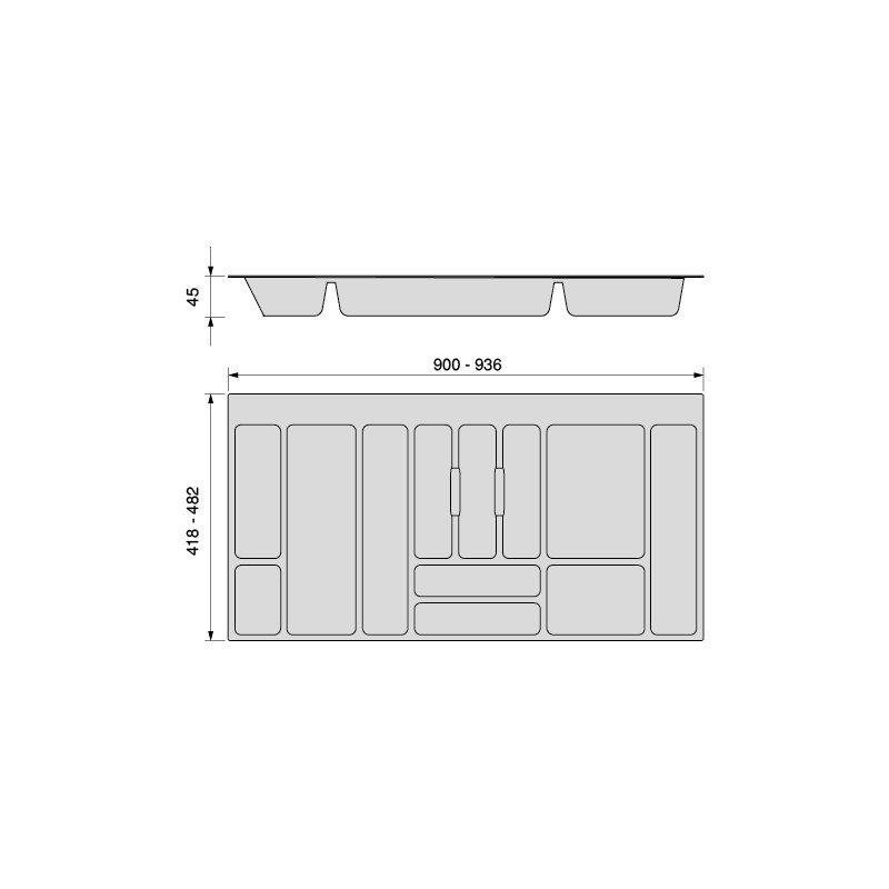 Portaposate universale per posate Optima, modulo 700 mm, Tecnoplastica, Grigia