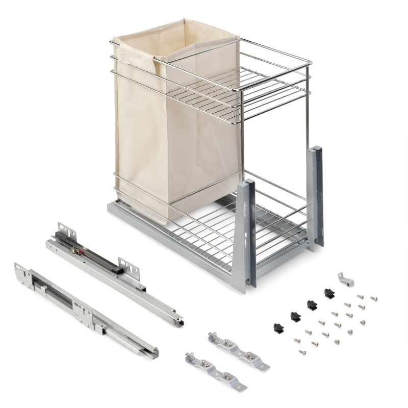 Portabottiglie estraibile SupraMax con chiusura soft, lato sinistro, 3 vassoi, unità 200 mm, Acciaio, Cromato lucido
