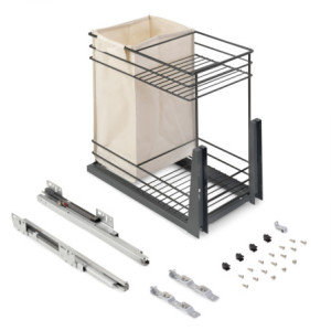Portabottiglie estraibile TitaneMax con chiusura soft, lato sinistro, 3 vassoi, unità 200mm, Acciaio, Grigio Antracite