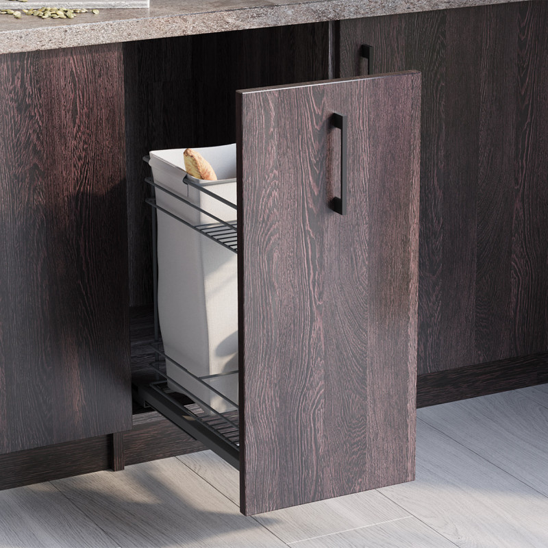 Portabottiglie estraibile TitaneMax con chiusura soft, lato sinistro, 3 vassoi, unità 200mm, Acciaio, Grigio Antracite