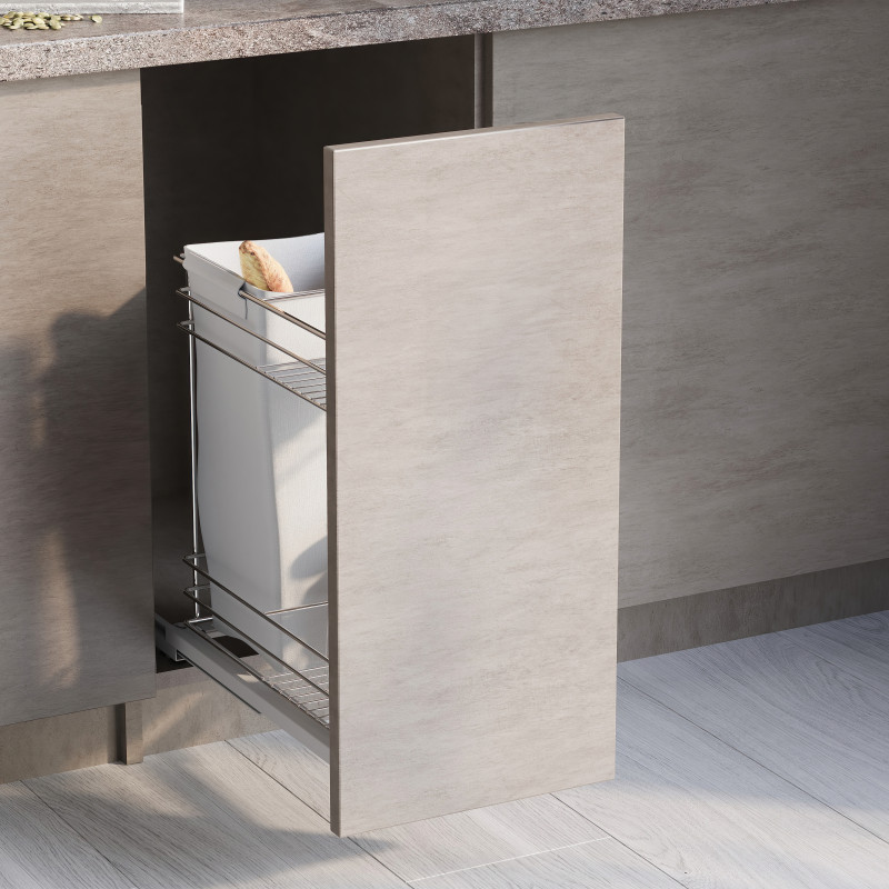 Portabottiglie estraibile SupraMax con chiusura soft, lato sinistro, 3 vassoi, unità 200 mm, Acciaio, Cromato lucido