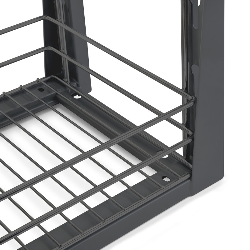 Portabottiglie estraibile TitaneMax con chiusura soft, lato sinistro, 3 vassoi, unità 200mm, Acciaio, Grigio Antracite