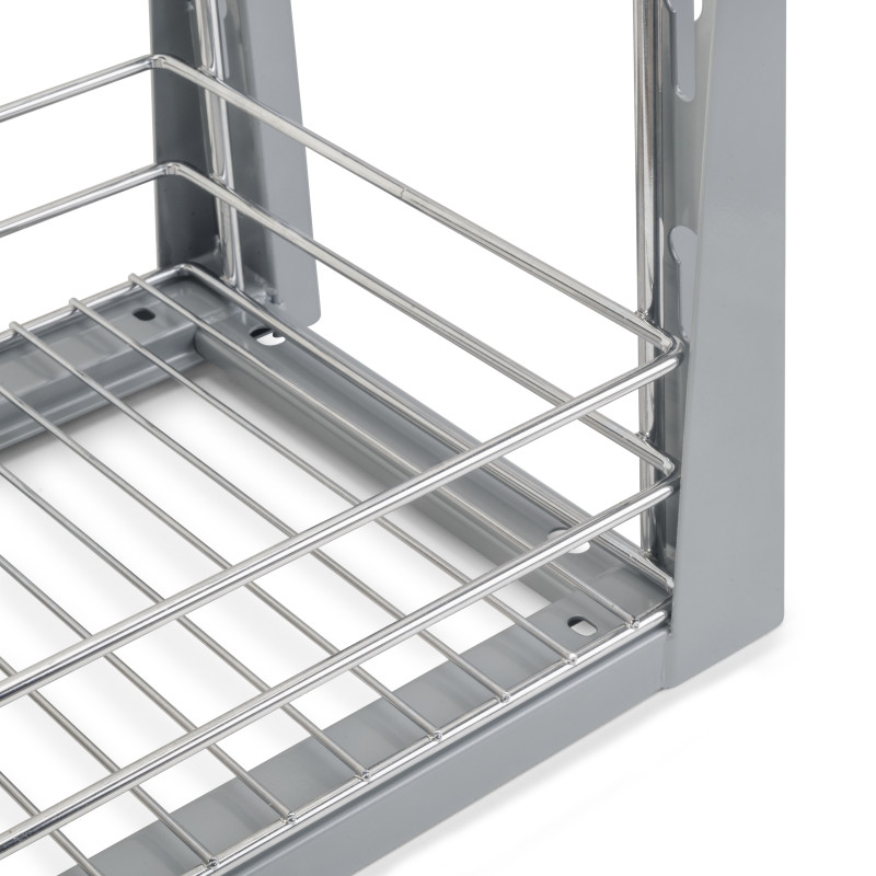 Portabottiglie estraibile SupraMax con chiusura soft, lato sinistro, 3 vassoi, unità 200 mm, Acciaio, Cromato lucido