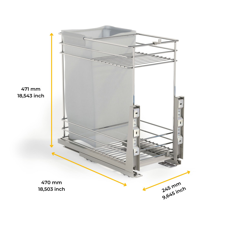 Portabottiglie estraibile SupraMax con chiusura soft, lato sinistro, 3 vassoi, unità 200 mm, Acciaio, Cromato lucido
