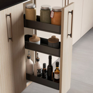 Zoom Carrello estraibile con cestelli e carrello del pane Titane con fissaggio inferiore con chiusura soft, modulo 300mm