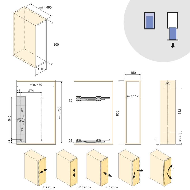 Carrello estraibile Titane 400mm Emuca acciaio grigio antracite cucina
