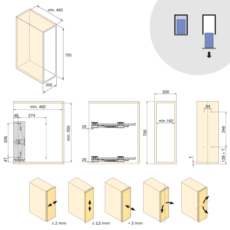 Carrello estraibile Supra 300mm Emuca con cestelli e porta pane acciaio