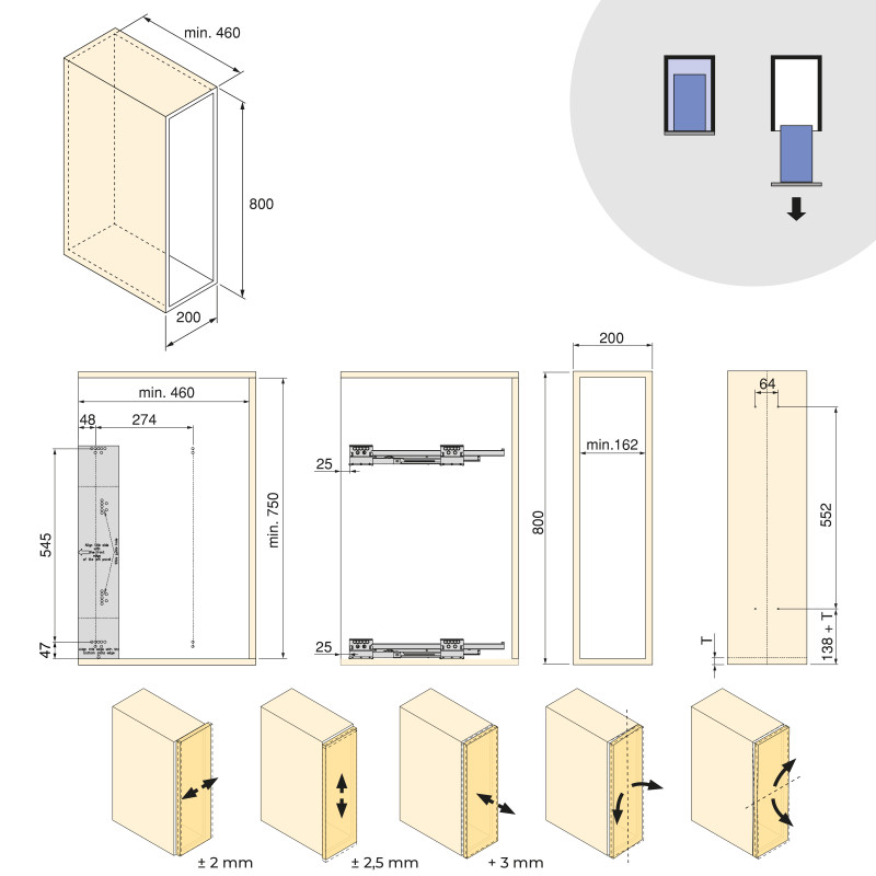 Carrello estraibile Titane 300mm Emuca cestelli e carrello pane grigio