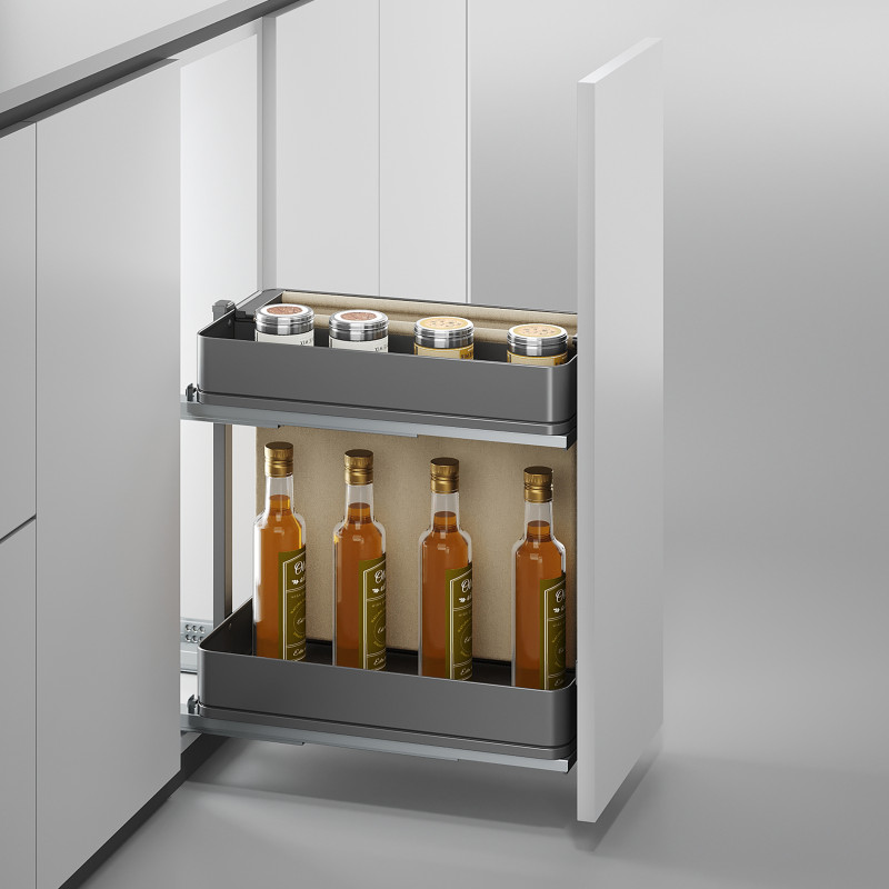 Carrello estraibile Harmony 300mm Emuca acciaio legno grigio cucina