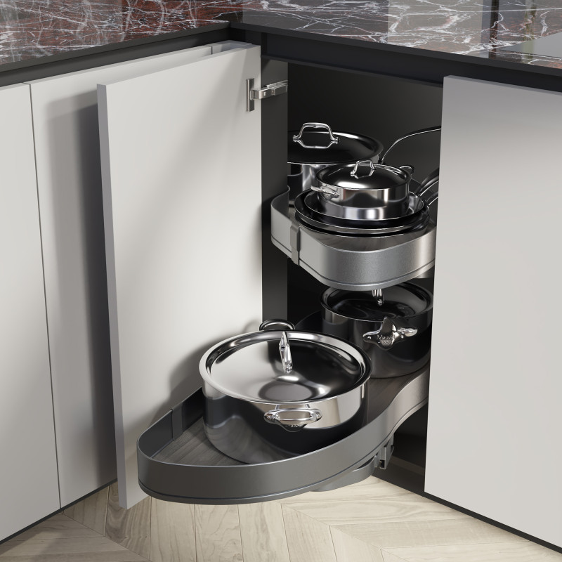 Carrello estraibile Harmony con chiusura soft, Modulo larghezza 400mm altezza 700mm, Acciaio e Legno, Grigio antracite