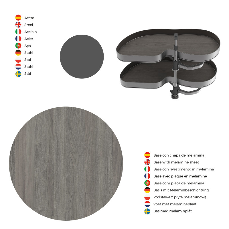 Carrello estraibile Harmony 300mm Emuca acciaio legno grigio cucina