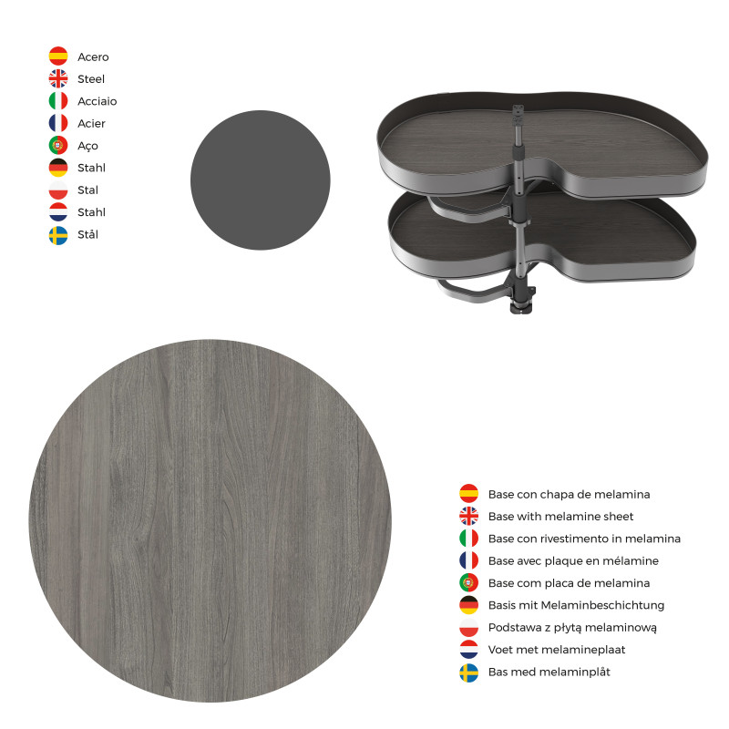 Carrello estraibile Harmony con chiusura soft, Modulo larghezza 400mm altezza 700mm, Acciaio e Legno, Grigio antracite
