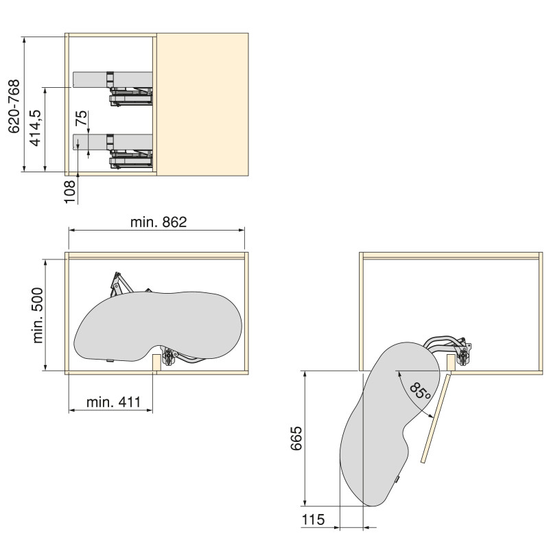 Carrello estraibile Harmony 300mm Emuca acciaio legno grigio cucina