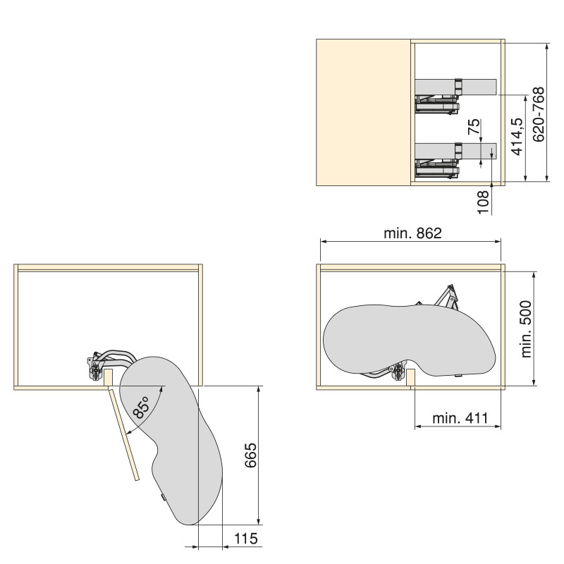 Carrello estraibile Harmony con chiusura soft, Modulo larghezza 400mm altezza 700mm, Acciaio e Legno, Grigio antracite
