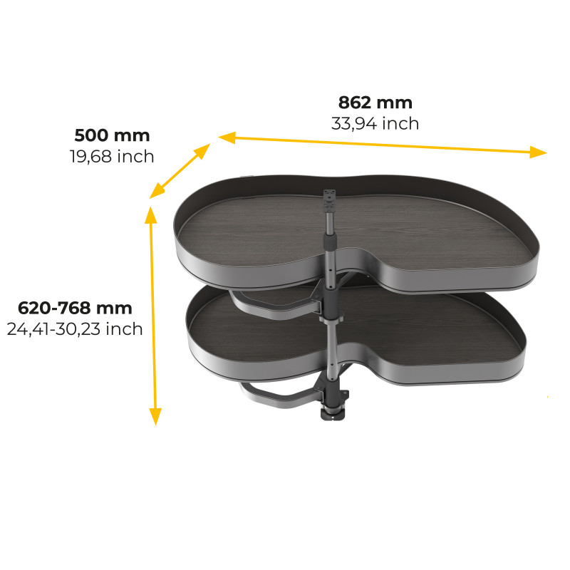 Carrello estraibile Harmony con chiusura soft, Modulo larghezza 400mm altezza 700mm, Acciaio e Legno, Grigio antracite