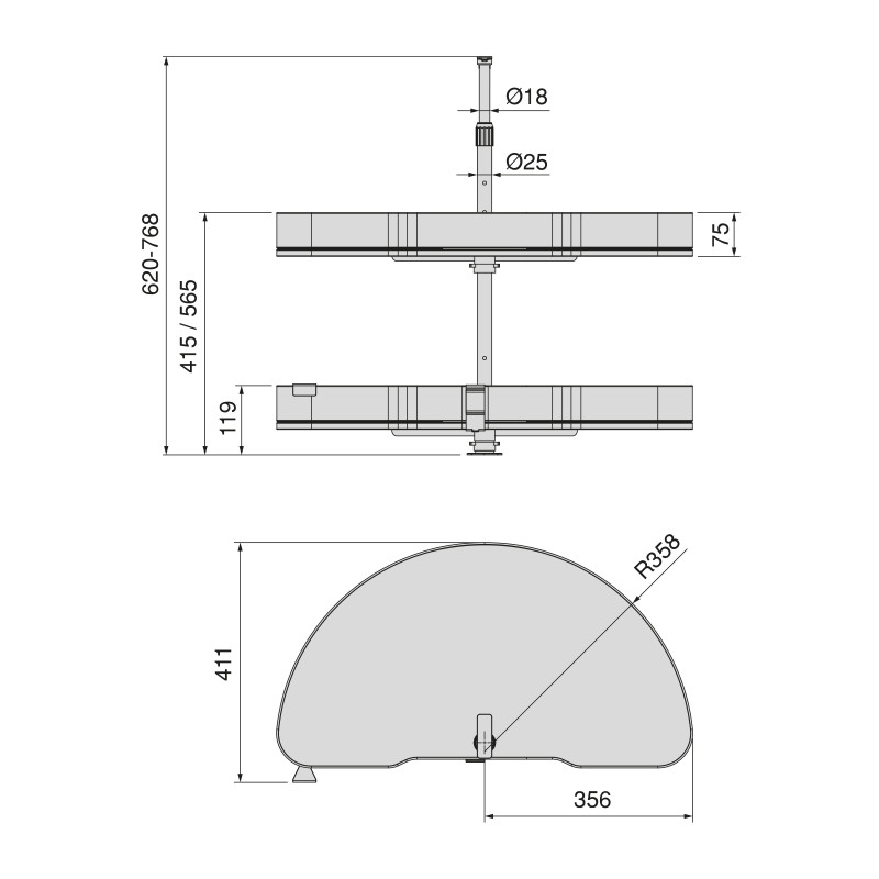 Carrello estraibile Harmony 400mm Emuca acciaio legno grigio cucina