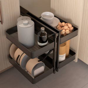 Zoom Carrello estraibile con cestelli e accessori Harmony con chiusura soft, Modulo larghezza 400mm altezza 700mm, Acciaio