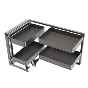 Carrello estraibile con cestelli e portapane Harmony con chiusura soft, Modulo larghezza 300mm altezza 700mm, Acciaio