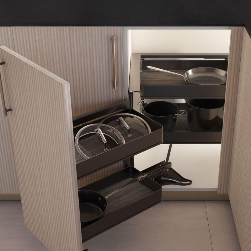 Carrello estraibile con cestelli e portapane Harmony con chiusura soft, Modulo larghezza 300mm altezza 700mm, Acciaio