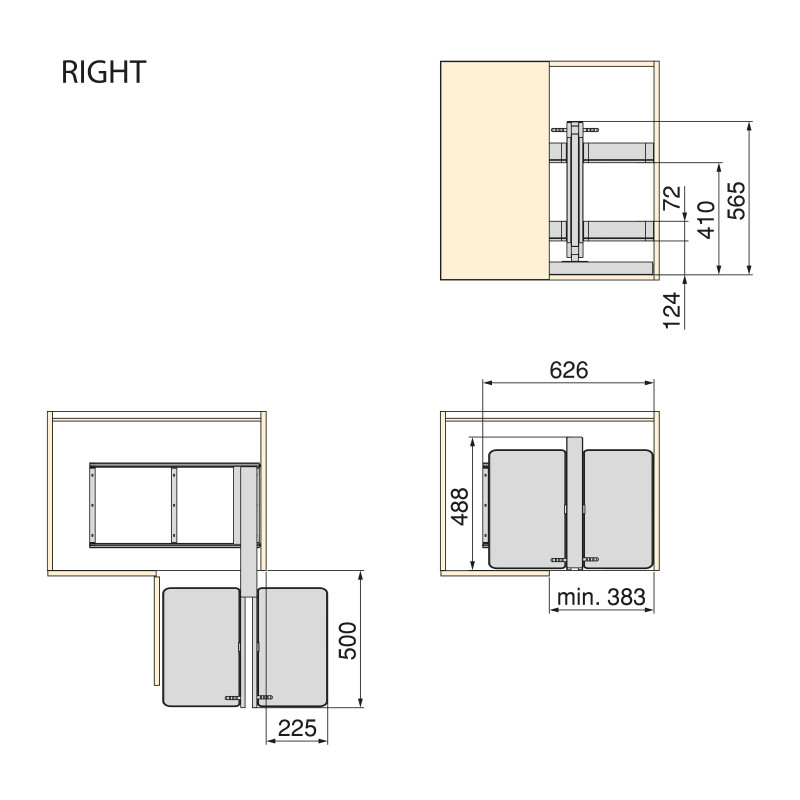 Carrello estraibile con cestelli e accessori Harmony con chiusura soft, Modulo larghezza 400mm altezza 700mm, Acciaio