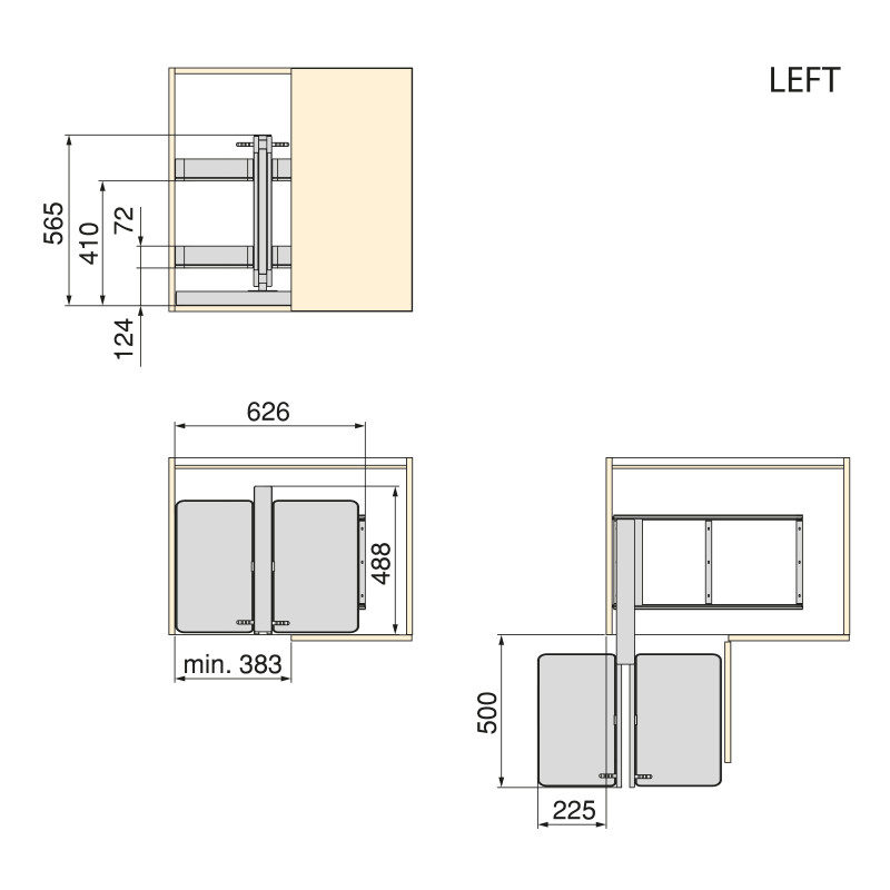 Carrello estraibile con cestelli e accessori Harmony con chiusura soft, Modulo larghezza 400mm altezza 700mm, Acciaio