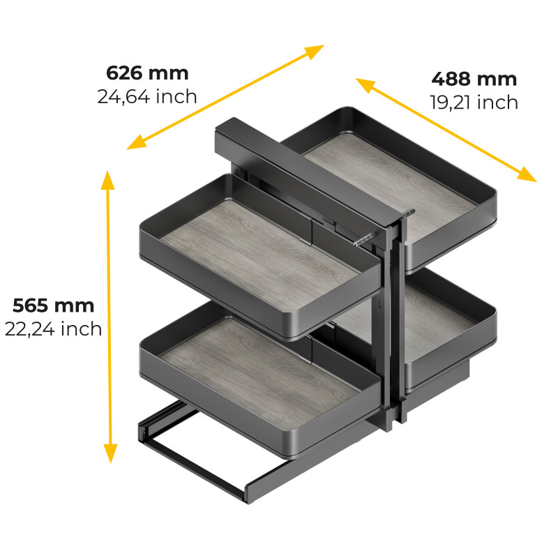 Carrello estraibile con cestelli e accessori Harmony con chiusura soft, Modulo larghezza 400mm altezza 700mm, Acciaio