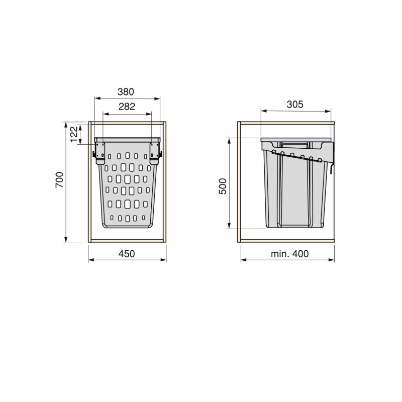 Sistema estraibile Harmony per mobili da cucina, Sinistra, Acciaio e Legno, Grigio antracite