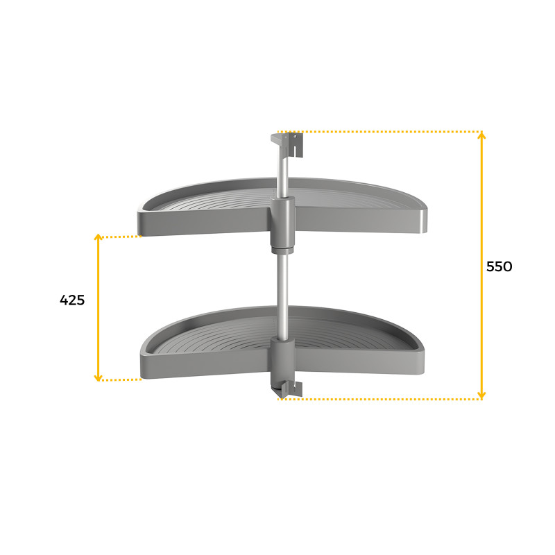 Set di piatti girevoli 3/4 Shelvo, per modulo da 800 mm, Tecnoplastica e Alluminio, Grigia