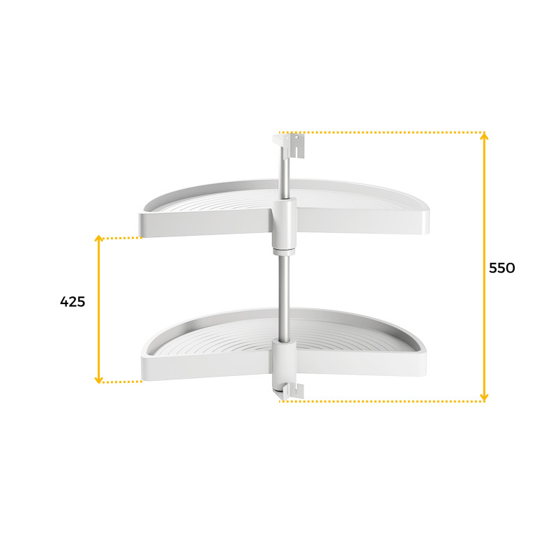 Set di piatti girevoli 3/4 Shelvo, per modulo da 800 mm, Tecnoplastica e Alluminio, Bianca
