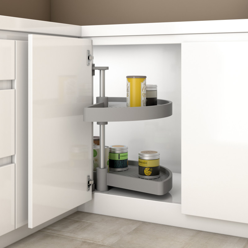 Set di piatti girevoli 3/4 Shelvo, per modulo da 900 mm, Tecnoplastica e Alluminio, Grigia