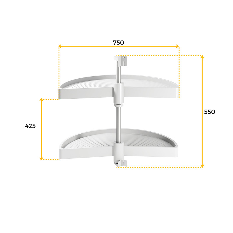 Set di piatti girevoli 3/4 Shelvo, per modulo da 900 mm, Tecnoplastica e Alluminio, Bianca