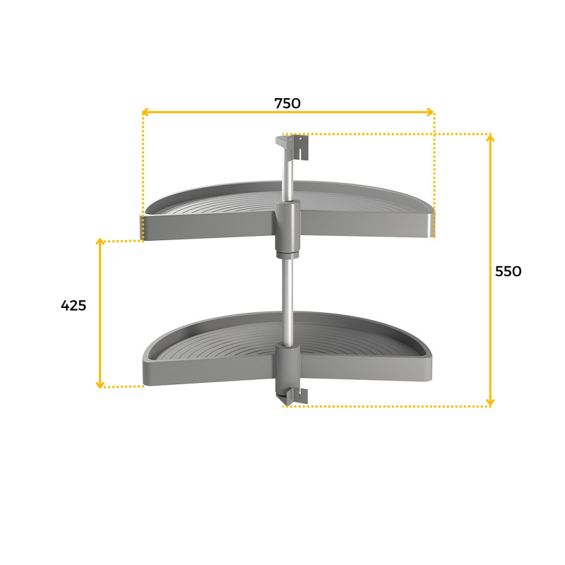 Set di piatti girevoli 3/4 Shelvo, per modulo da 900 mm, Tecnoplastica e Alluminio, Grigia