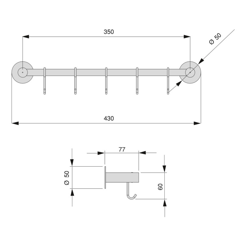 Portabicchieri per mobili a 4 linee, lunghezza 280 mm, Acciaio, Cromato lucido