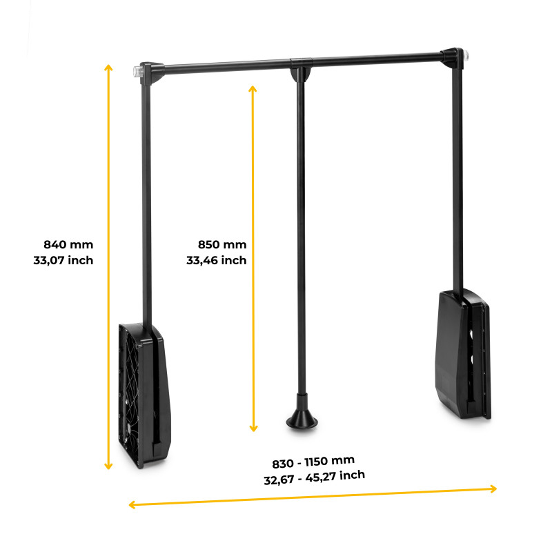 Appendiabiti per armadio Hang, larghezza regolabile 600-830 mm, Acciaio e Tecnoplastica, Cromato lucido