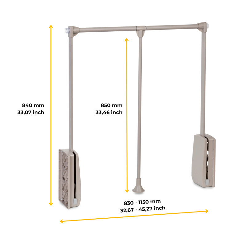 Appendiabiti per armadio Hang, larghezza regolabile 600-830 mm, Acciaio e Tecnoplastica, Verniciato moka