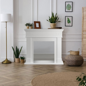 Zoom Cornice per camino rivestimento in legno L110xP36xH100 Cambridge Bianco