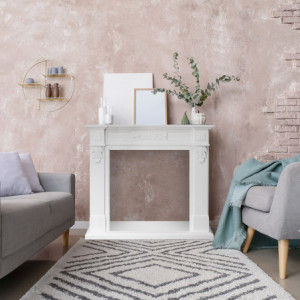 Zoom Cornice per camino rivestimento in legno L121xP38xH108 Truman Bianco