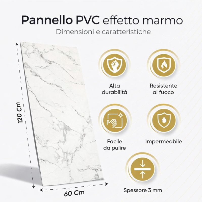 Pannello PVC Effetto Marmo Grigio 120x60 Set 6 Pz